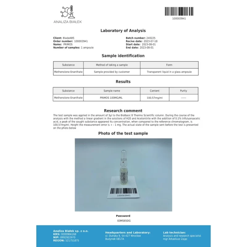 Primos 100 mg/ml (Methenolone Enanthate) – Image 5