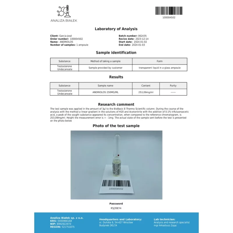 Andriolos 250 mg/ml (Testosterone Undecanoate) 10ml vial – Image 2