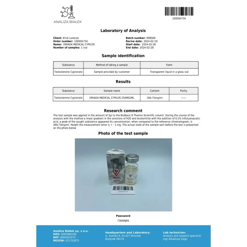 Cypilos 250 mg/ml (Testosterone Cypionate) 10ml vial – Image 2