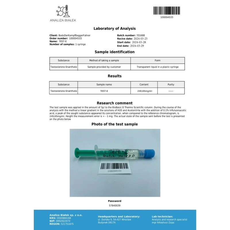 Testos 250 mg/ml (Testosterone Enanthate) 10ml vial – Image 2